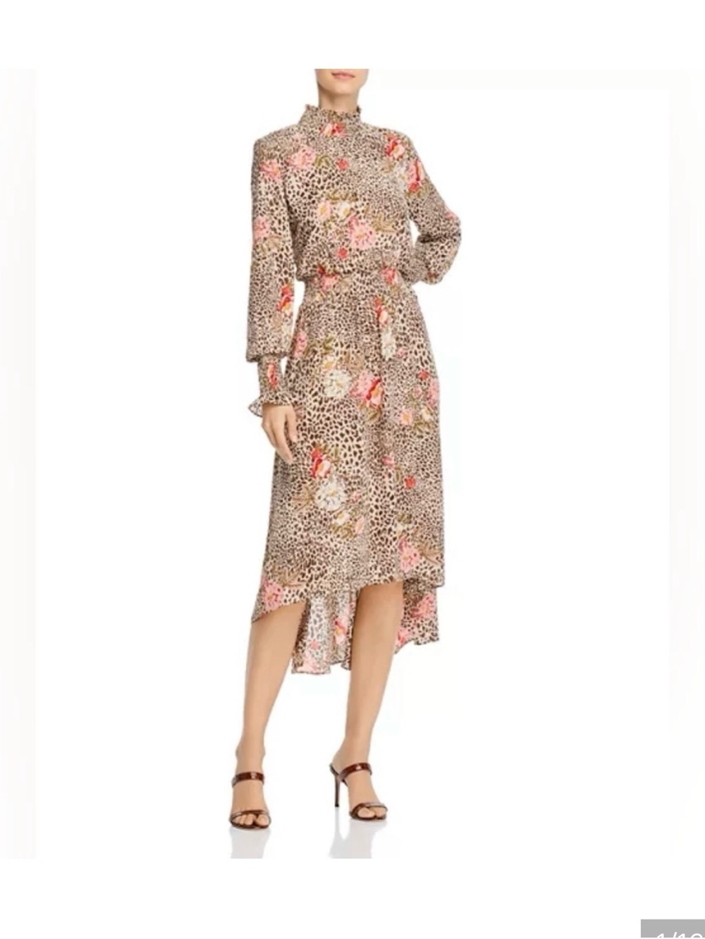 Nanette Lepore Floral Leopard Print High-Low Midi Dress - size 6